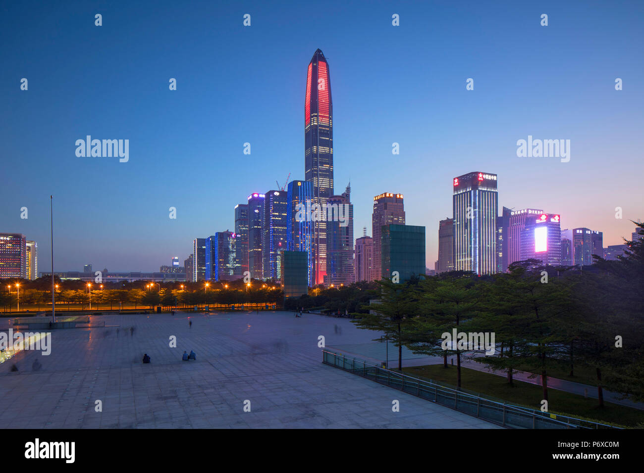 Ping An International Finance Centre (worldâ€™s 4th tallest building in 2017 at 600m) and Civic Square, Futian, Shenzhen, Guangdong, China Stock Photo
