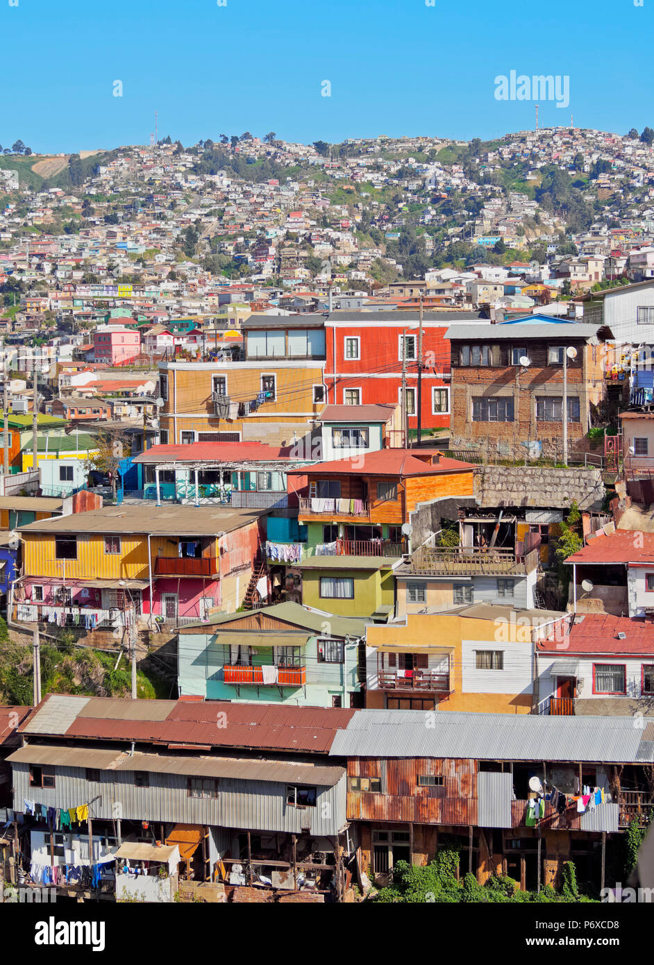 Chile, Cityscape of Valparaiso. Stock Photo