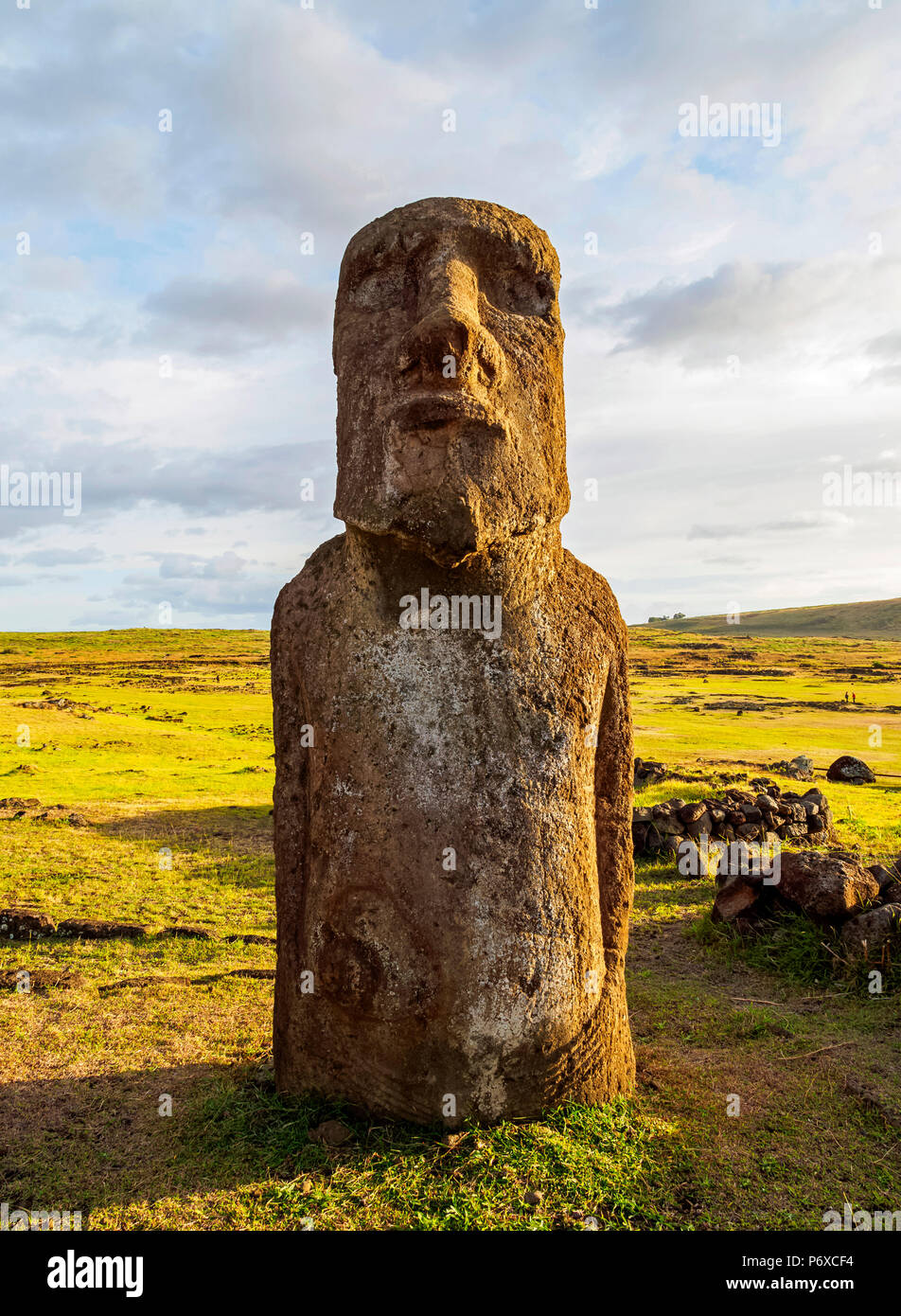 Moai in Ahu Tongariki, Rapa Nui National Park, Easter Island, Chile Stock Photo