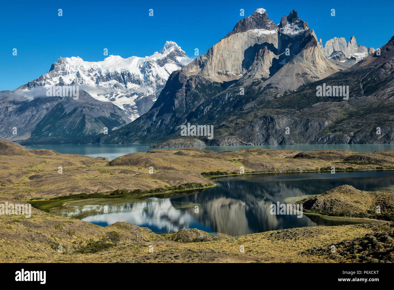 South America, Patagonia, Chile, Region de Magallanes y de la Antartica, Torres del Paine National Park, Los Cuernos Stock Photo