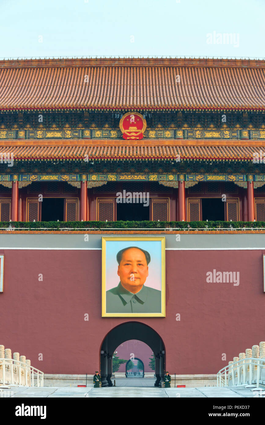 China, Beijing, Tiananmen Square, Forbidden City, Gate of Heavenly Peace with Chairman Mao portrait Stock Photo