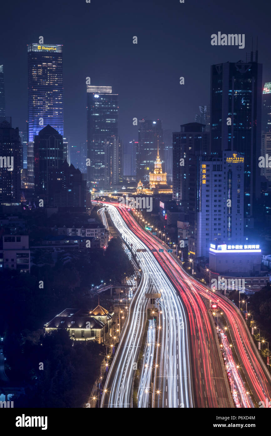 Elevated Highway In The Centre Of Shanghai Looking Towards Jing'An ...