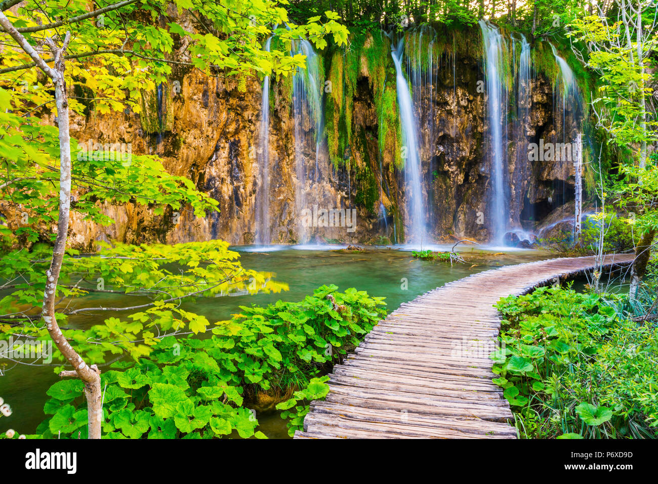 Dalmatia, Croatia, Plitvice lakes national park. Boardwalk and ...