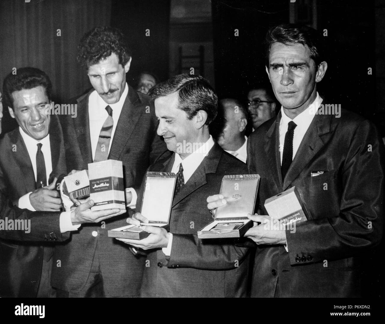 franco franchi, ciccio ingrassia, paolo panelli, walter chiari, maschere d'argento prize, rome 1962 Stock Photo