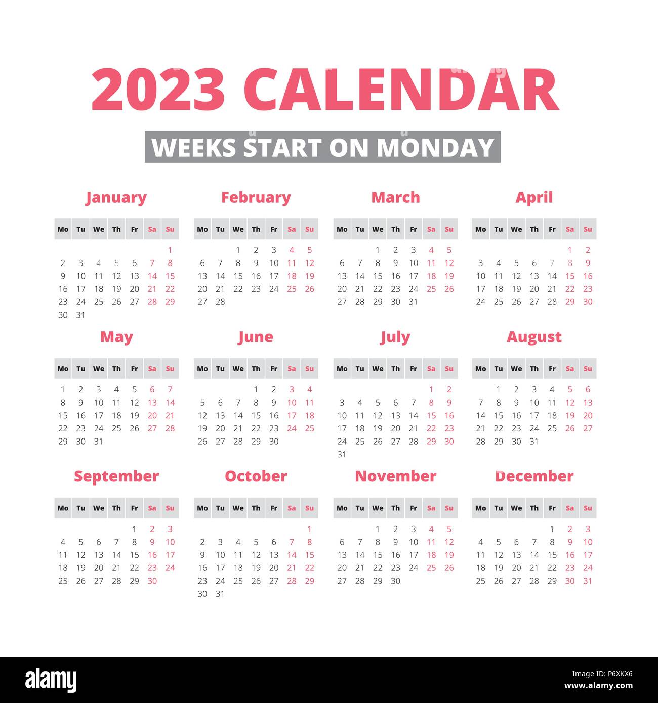 2023 calendar monday start printable template calendar