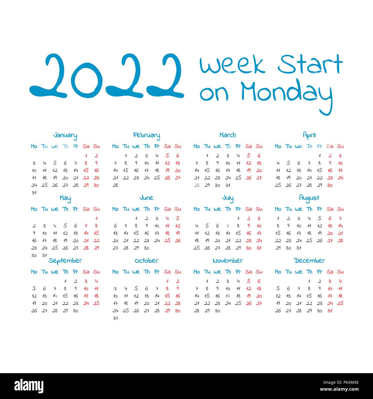 simple-2022-year-calendar-week-starts-on-monday-stock-vector-image