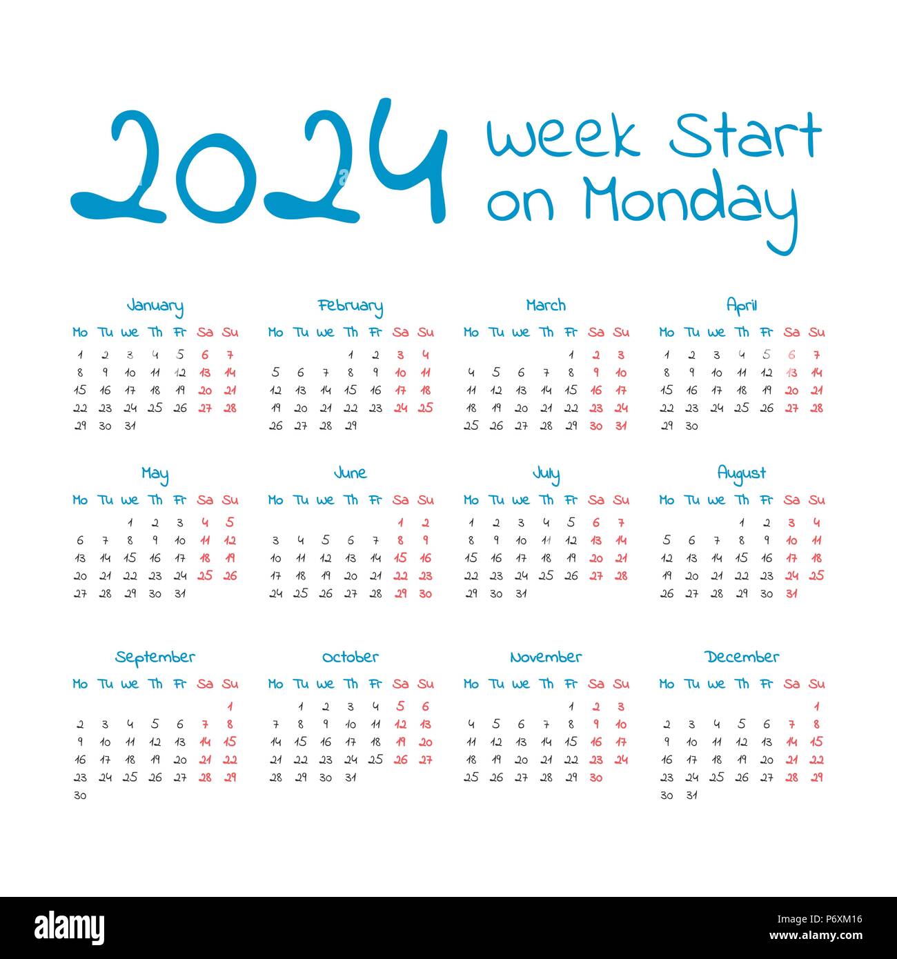 Simple 2024 year calendar week Stock Vector Images Alamy