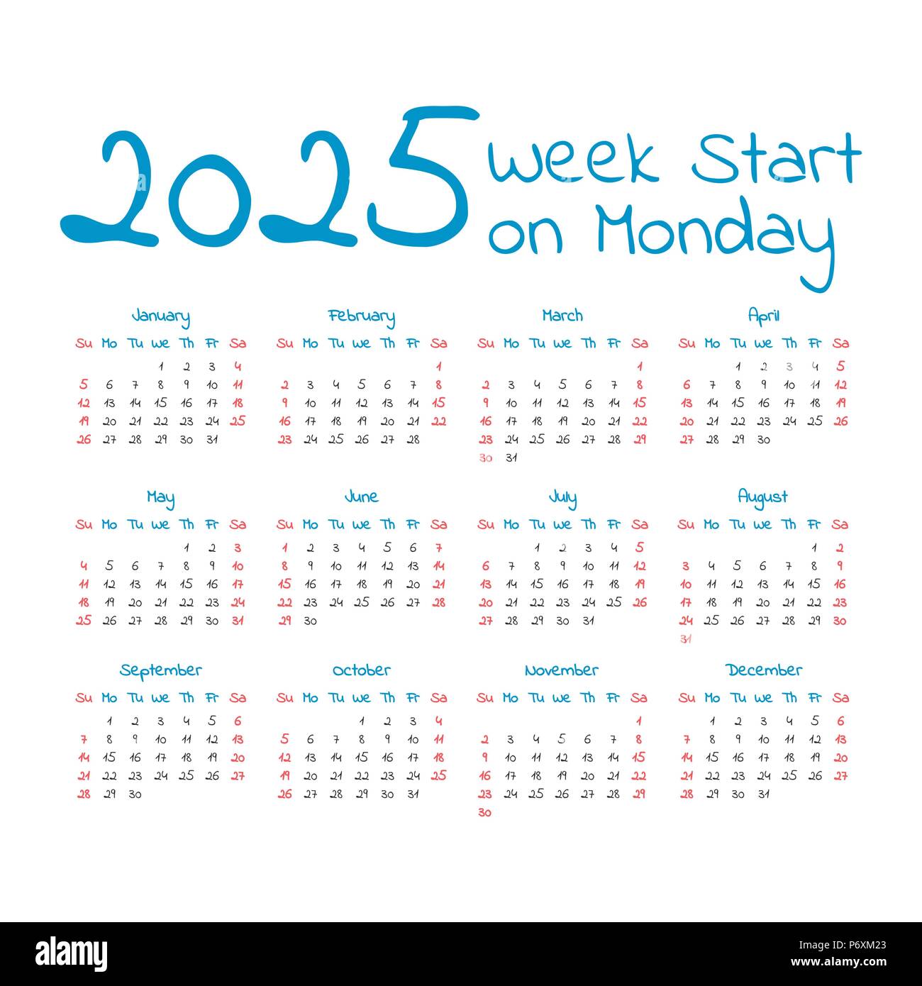 simple-2025-year-calendar-week-starts-on-monday-stock-vector-image-art-alamy