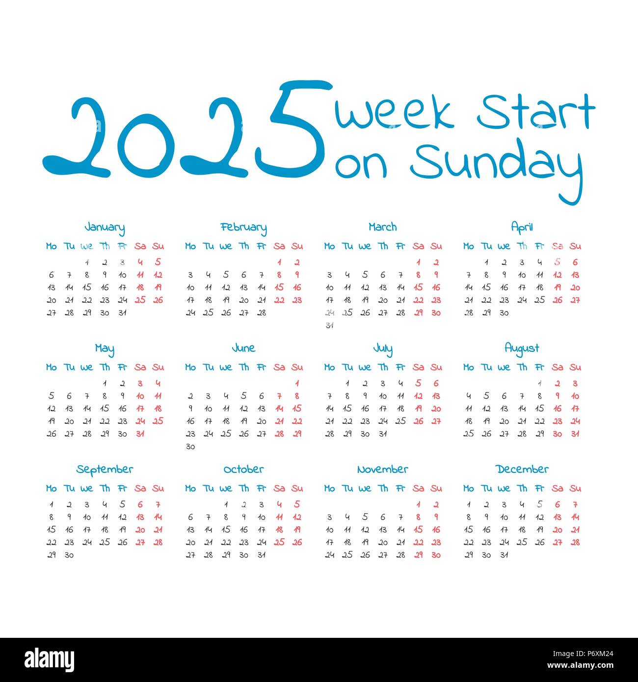simple-2025-year-calendar-week-starts-on-sunday-stock-vector-image-art-alamy