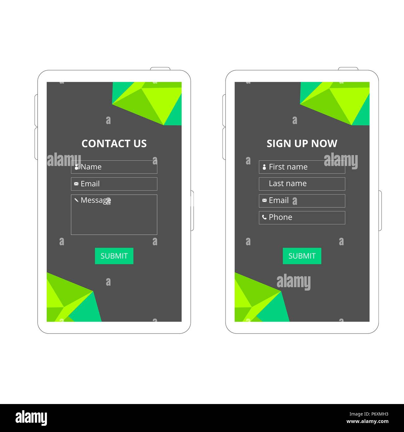 Contact us and sign up form for mobile app stock vector image art alamy