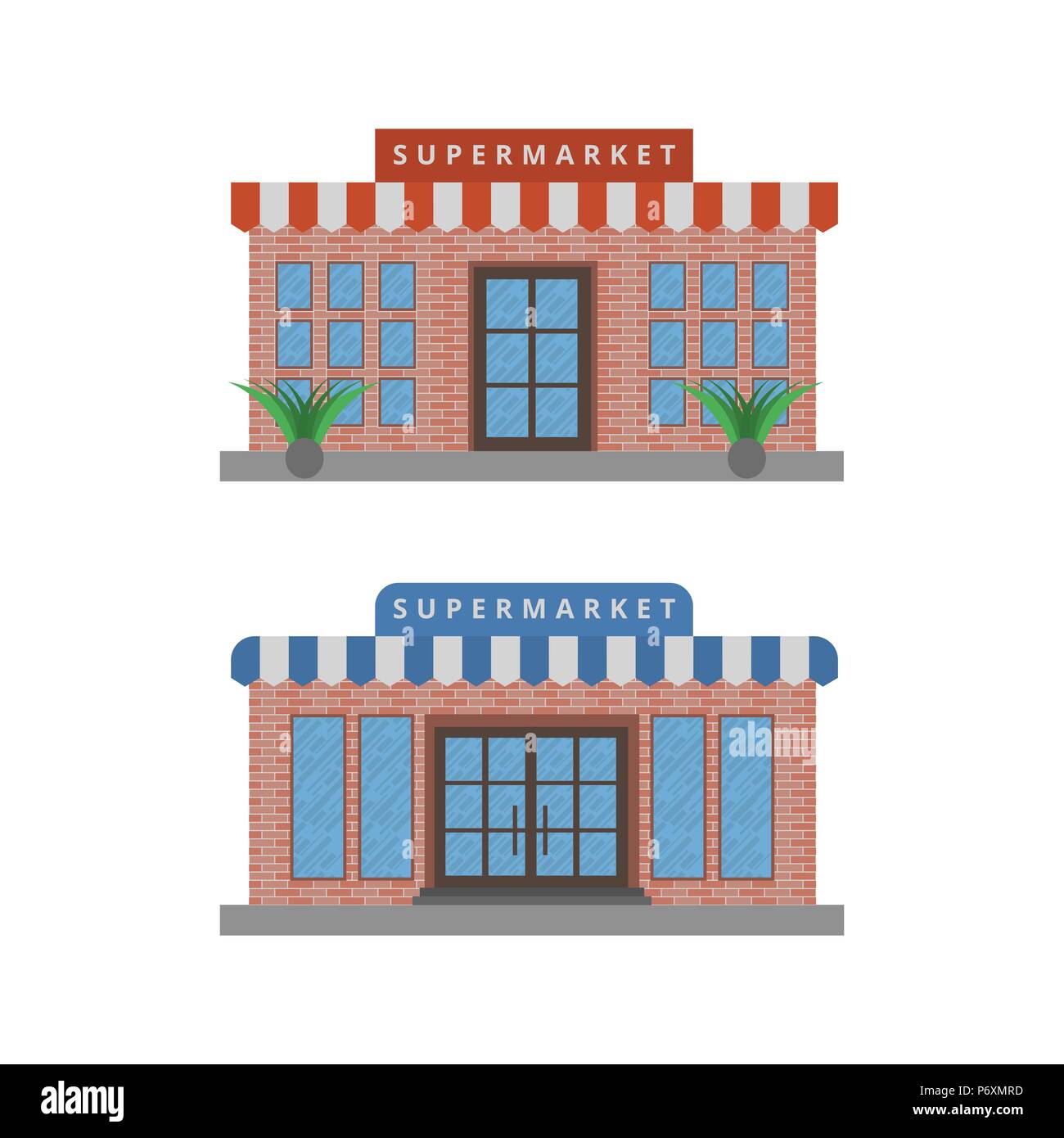 Supermarket building icon set in flat design style Stock Vector Image ...