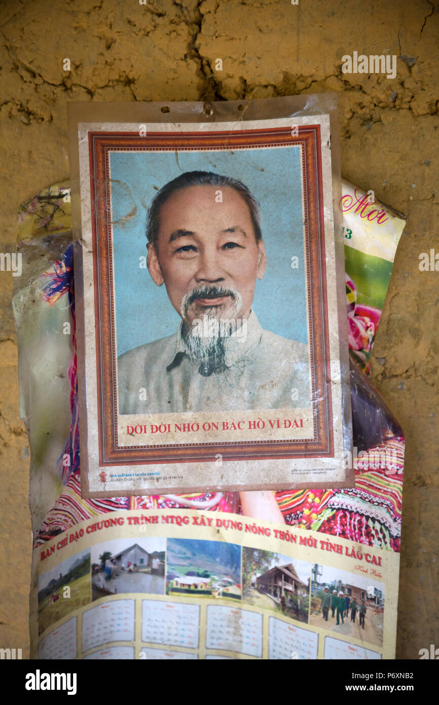 Poirtrait of Hô Chi Minh in a house in Sapa , Vietnam Stock Photo