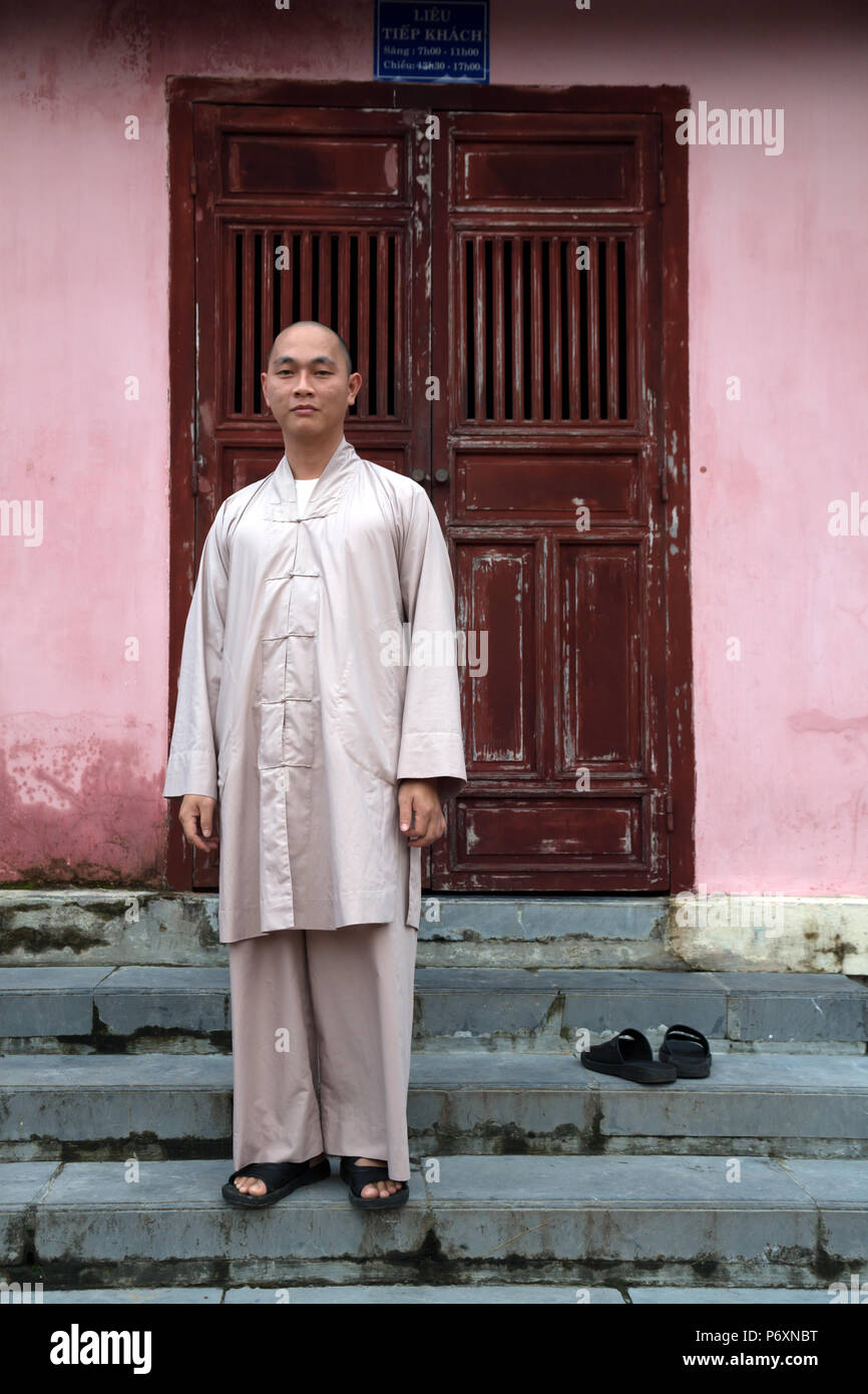 Buddhist monk at Pagoda of the Celestial Lady, Hue , Vietnam Stock Photo