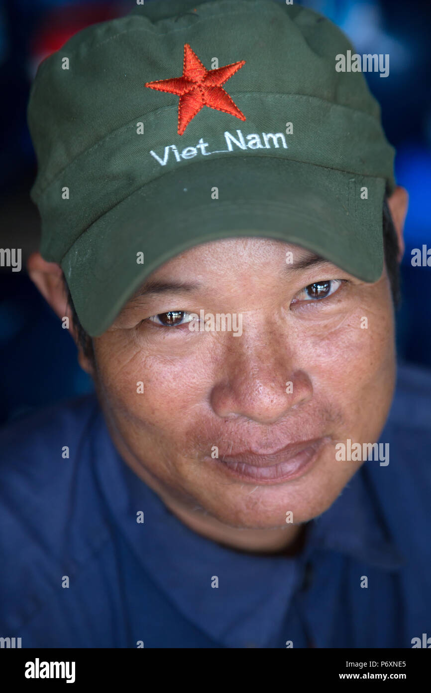 Portrait of man with Vietnam cap in Saigon ,Vietnam Stock Photo