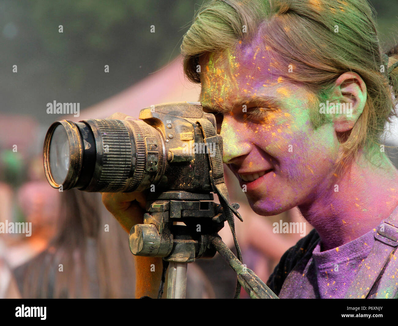Taking photos at Color Festival, Krakow, Poland Stock Photo