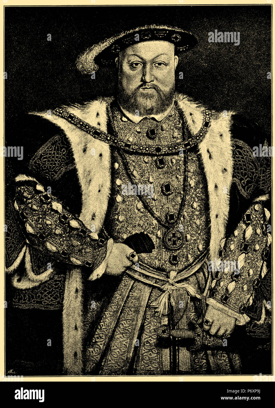 Henry VIII, King of England. Painting by Hans Holbein in the Royal Gallery of Windsor Castle. After a photograph by Ab. Braun, Clément & Cie. Nachf. In Dornach, Hans Holbein  1881 Stock Photo