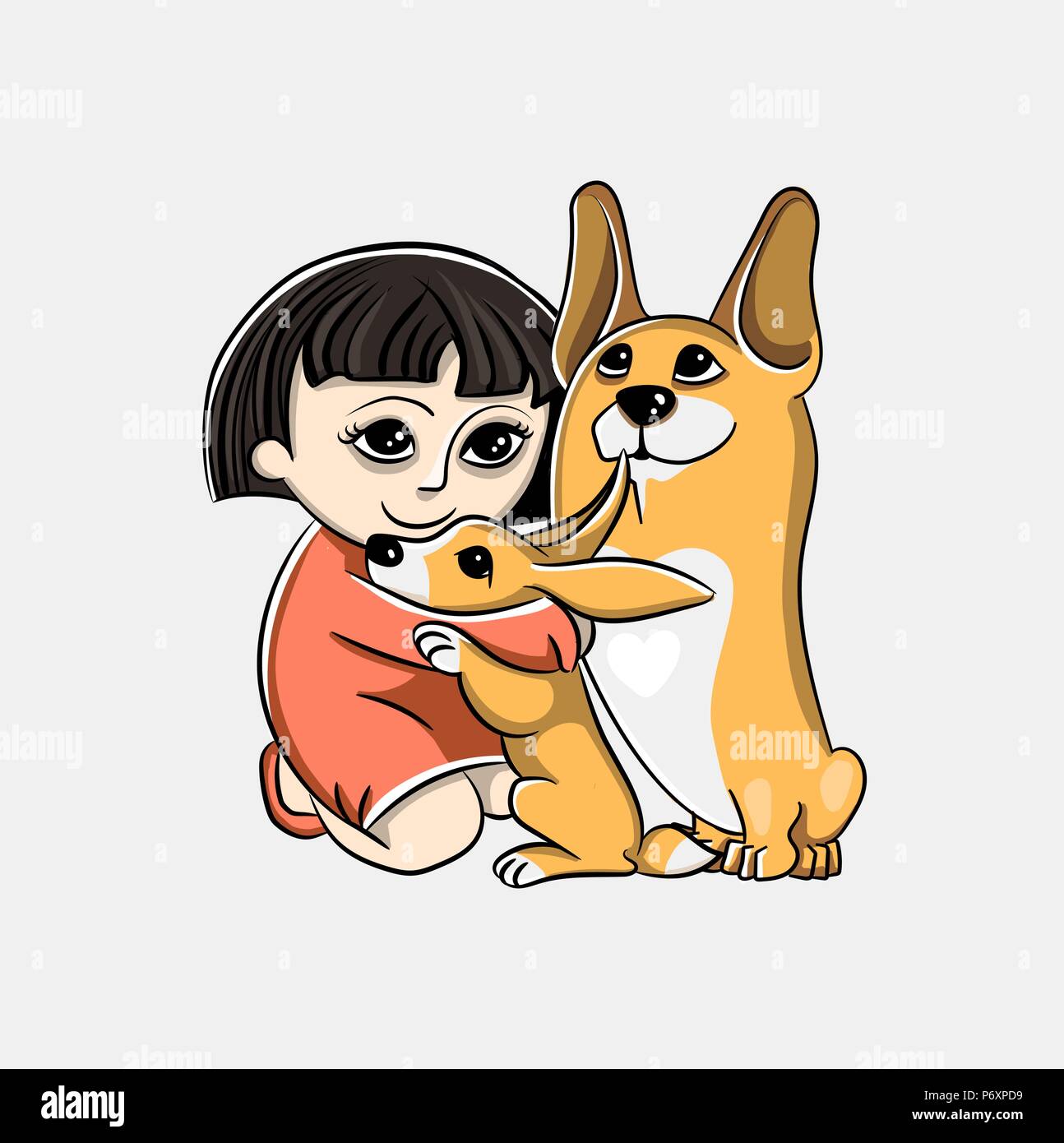 Vector Drawing In A Children Style. Image Of Dog Corgi, Puppy Corgi And  Little Girl. The Girl Is Hugging The Puppy. Puppy Gift For Baby Stock  Vector Image & Art - Alamy