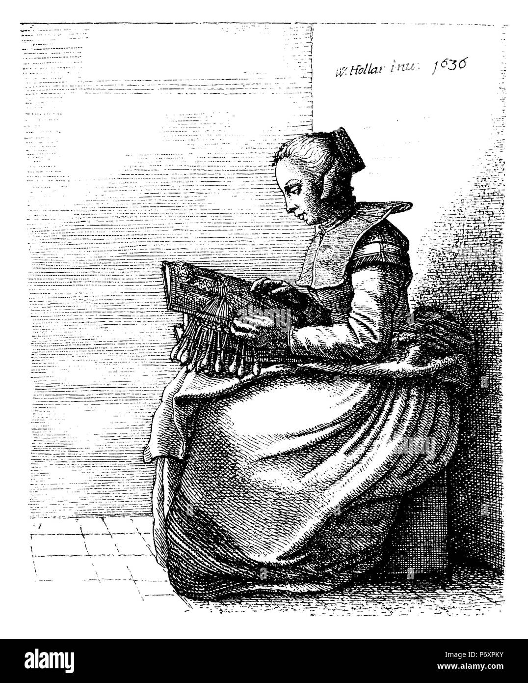 Lacemaker. Etching by Wenzel Hollar, 1636, Wenzel Hollar  1893 Stock Photo