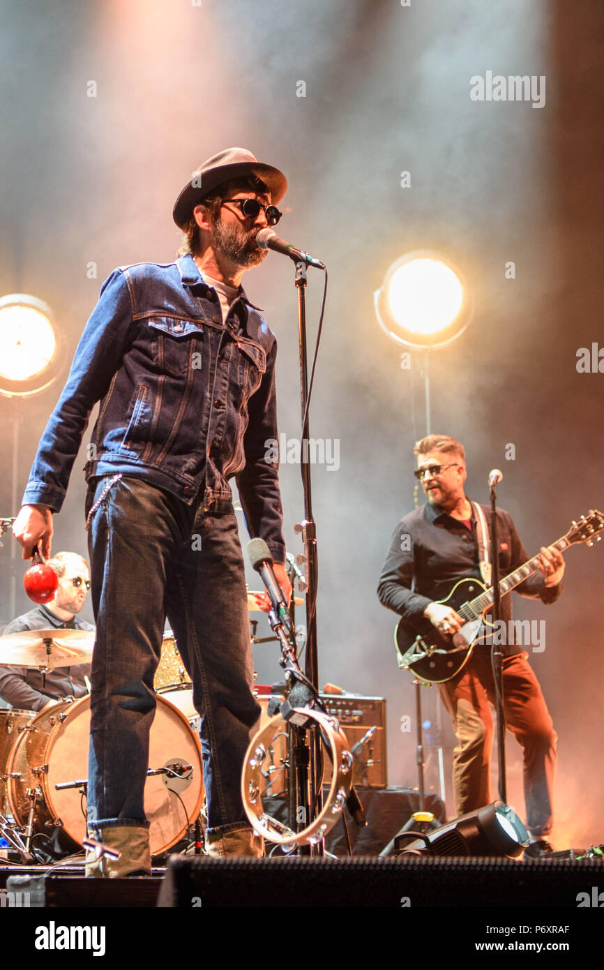 Mark Oliver Everett of Eels performing at Brixton Academy in south London. PRESS ASSOCIATION Photo. Picture date: Monday July 2nd, 2018 Stock Photo