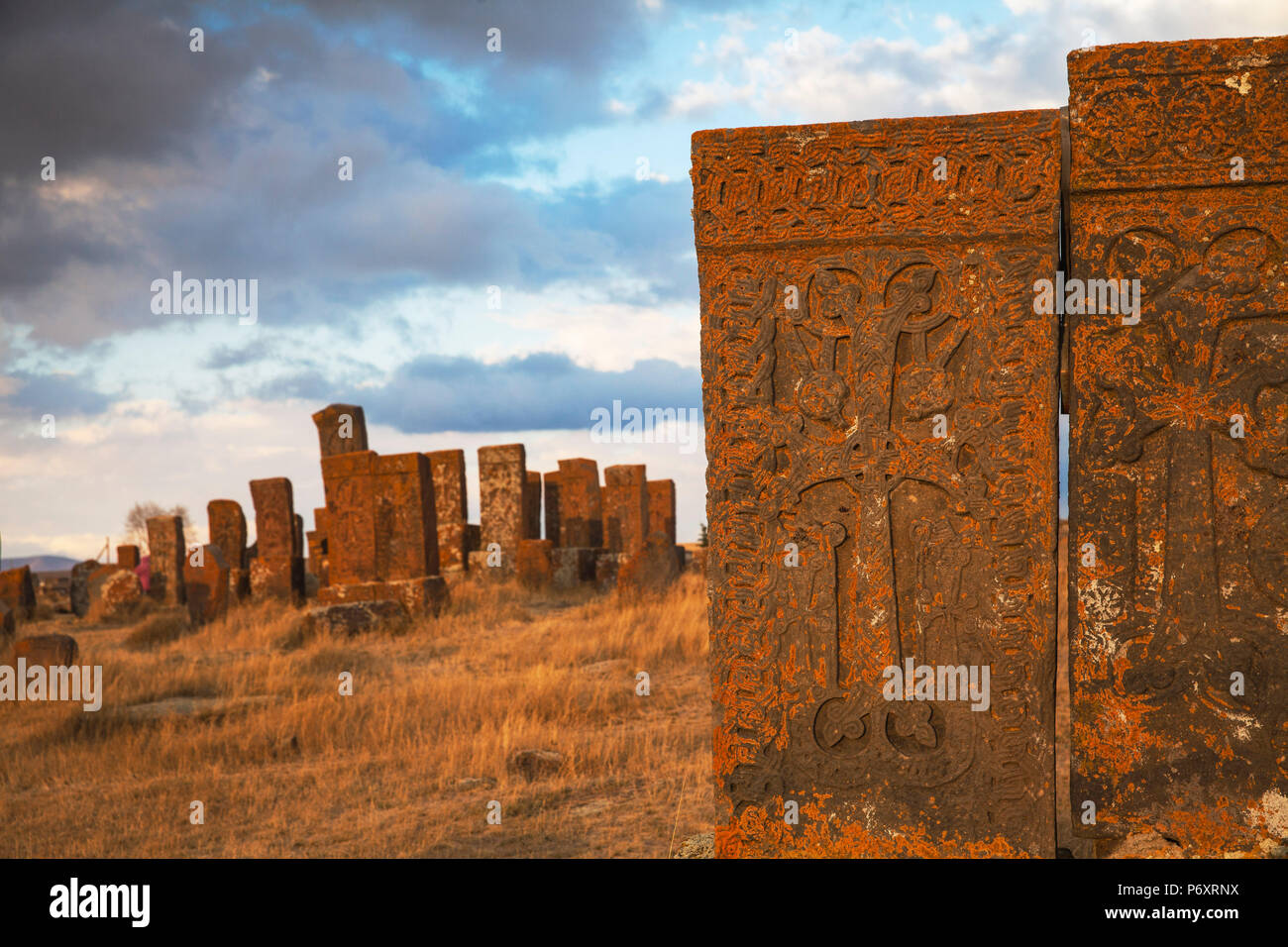 Armenia, Lake Seven, Khachkars at Noratus cemetery Stock Photo