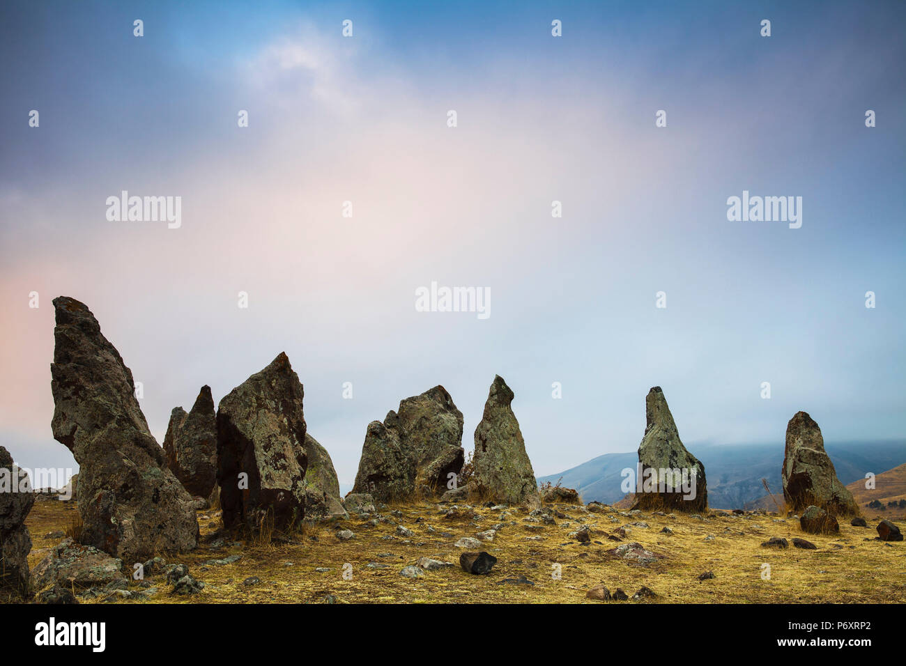 Armenia, Syunik province, Sisian, Zorats Karer also know as Karahundj or Carahunge - meaning speaking stones, Ancient tombs Stock Photo