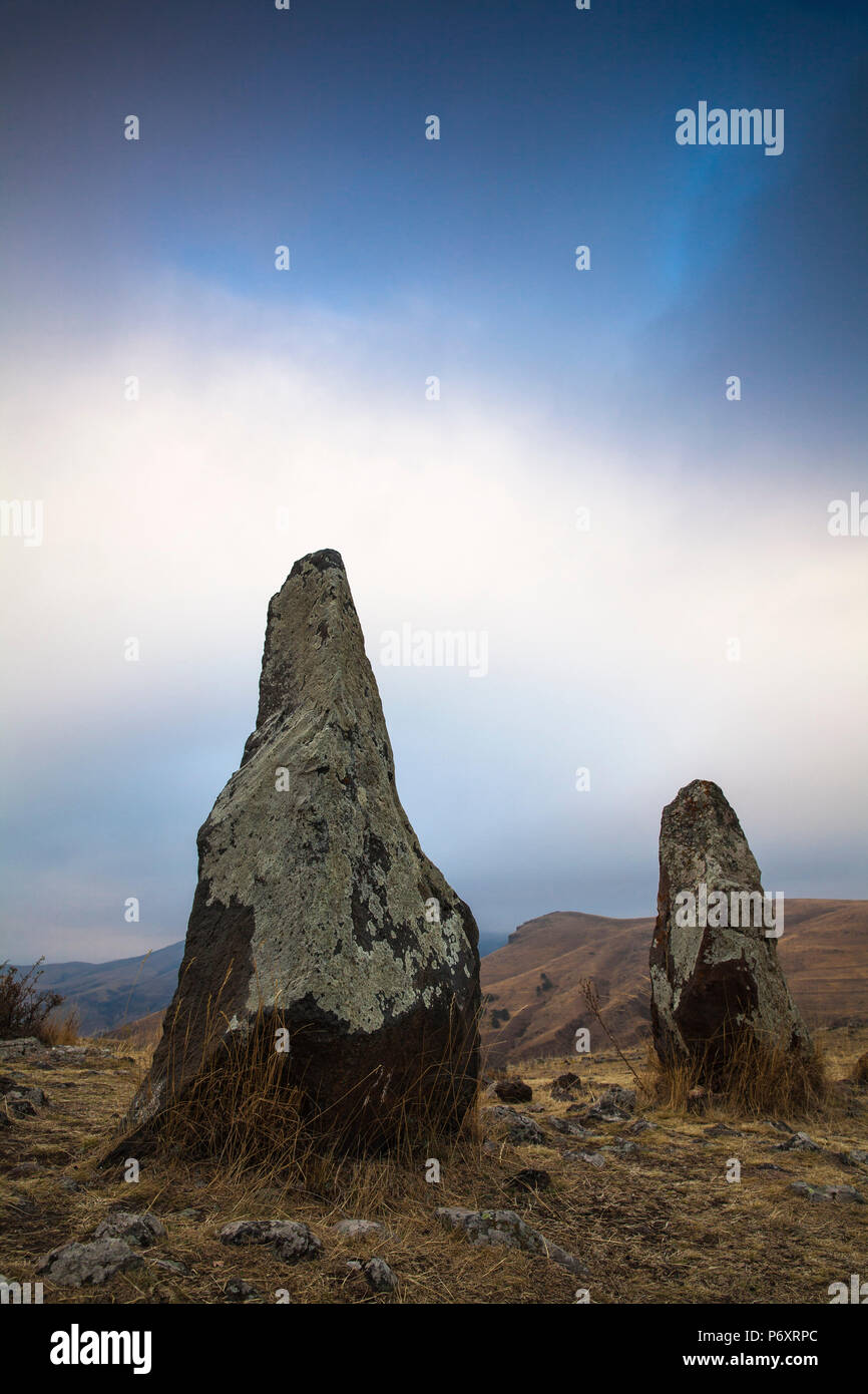 Armenia, Syunik province, Sisian, Zorats Karer also know as Karahundj or Carahunge - meaning speaking stones, Ancient tombs Stock Photo