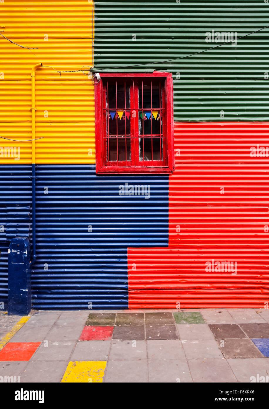 Argentina, Buenos Aires, Typical Colourful Wall of a house in La Boca Neighbourhood. Stock Photo
