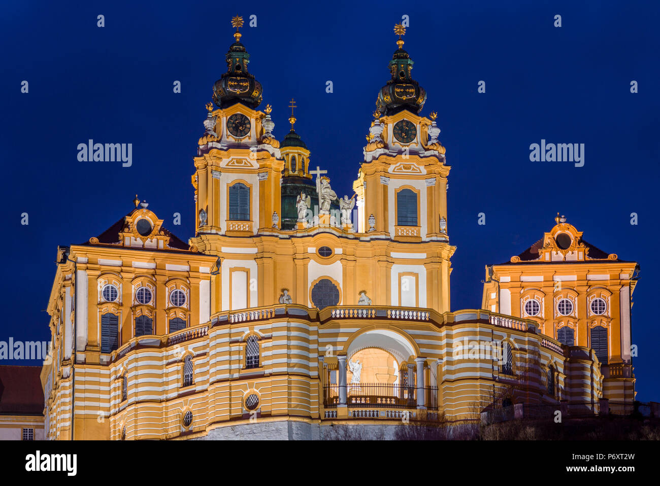 Austria, Lower Austria, Melk, Melk Abbey, dusk Stock Photo