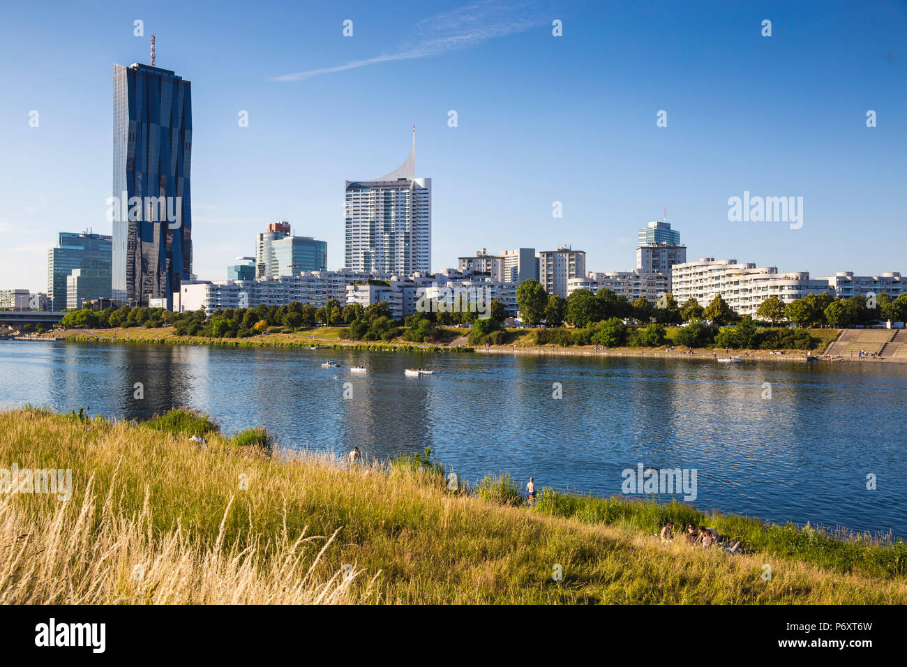 Austria Vienna Donau City Reflecting In New Danube River Stock Photo Alamy