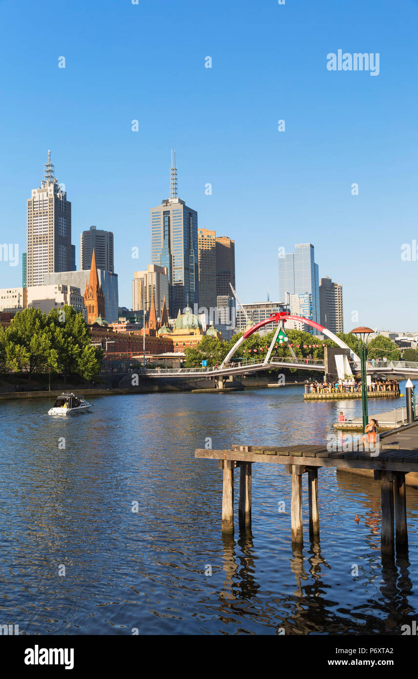 Melbourne skyline along Yarra River, Melbourne, Victoria, Australia Stock Photo