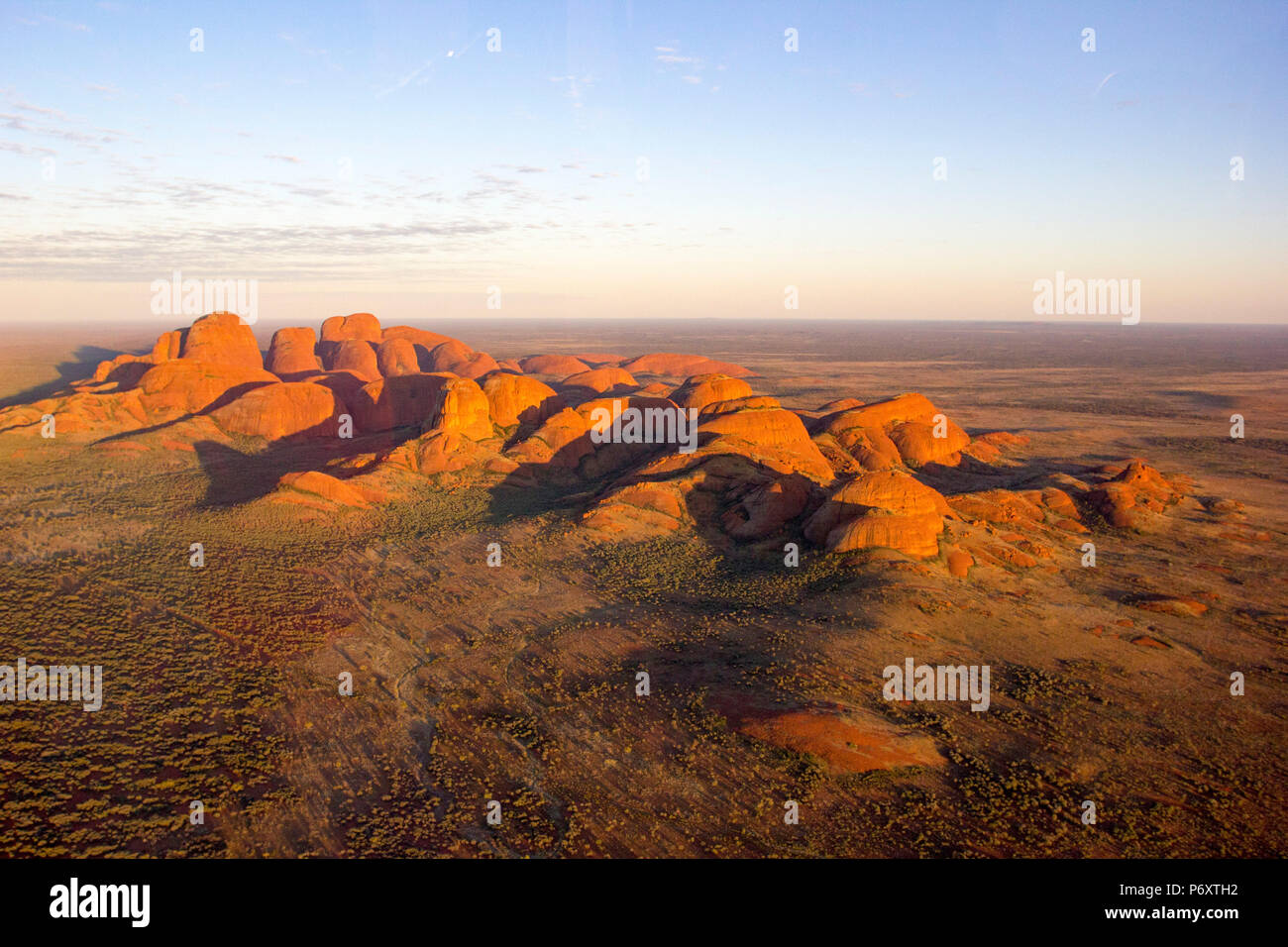 Aerial View of Kata Tjuta at sunrise, Red Center. Northern Territory, Australia Stock Photo