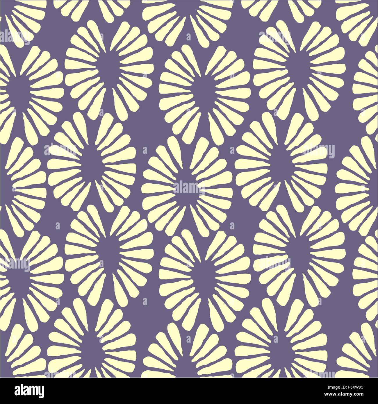 Seamless vector yellow and lilac pattern with retro flowers Stock Vector