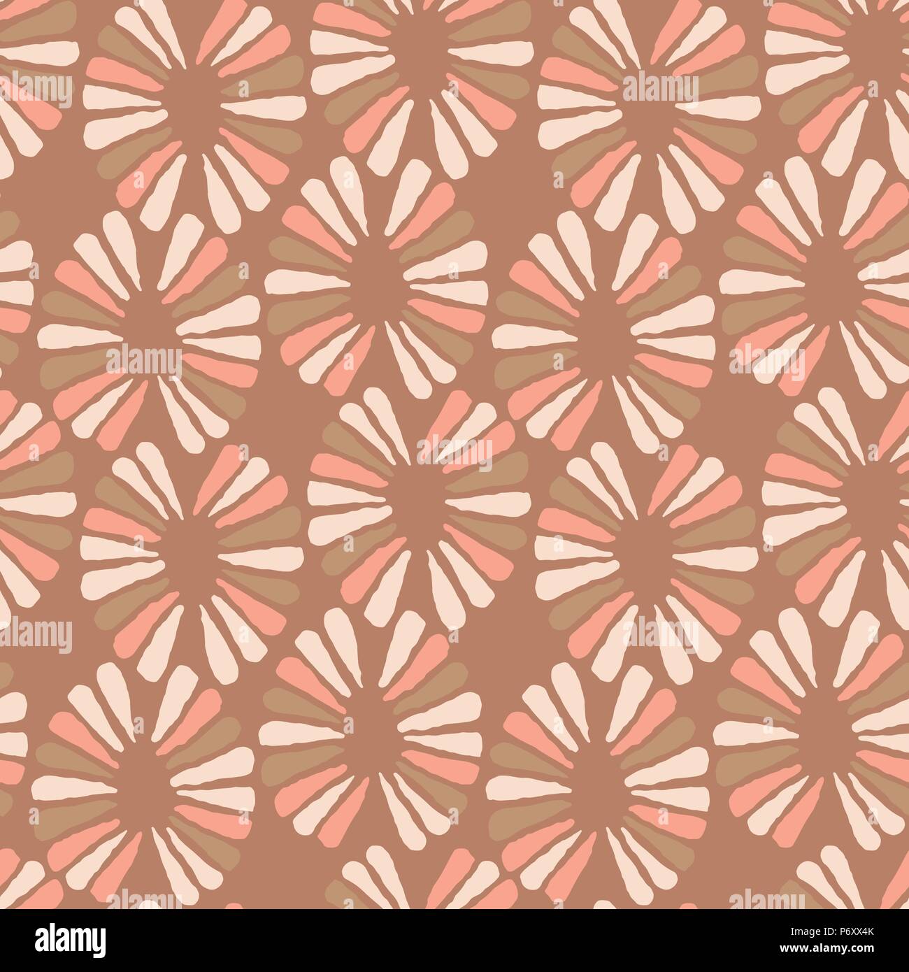 Seamless vector coffee pattern with retro flowers Stock Vector