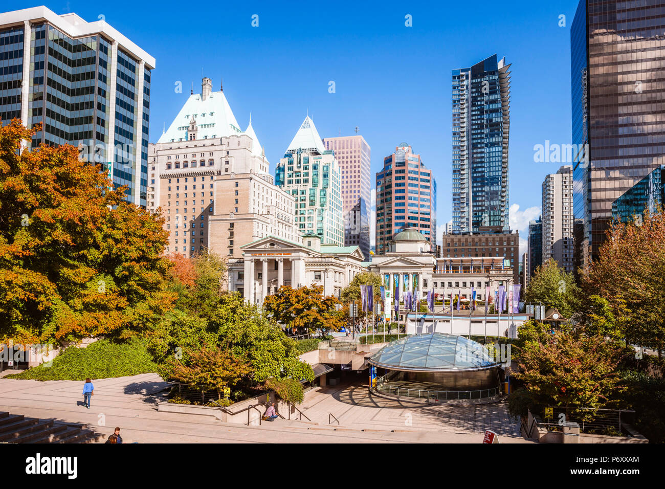 Robson square in autumn, Vancouver, British Columbia, Canada Stock Photo