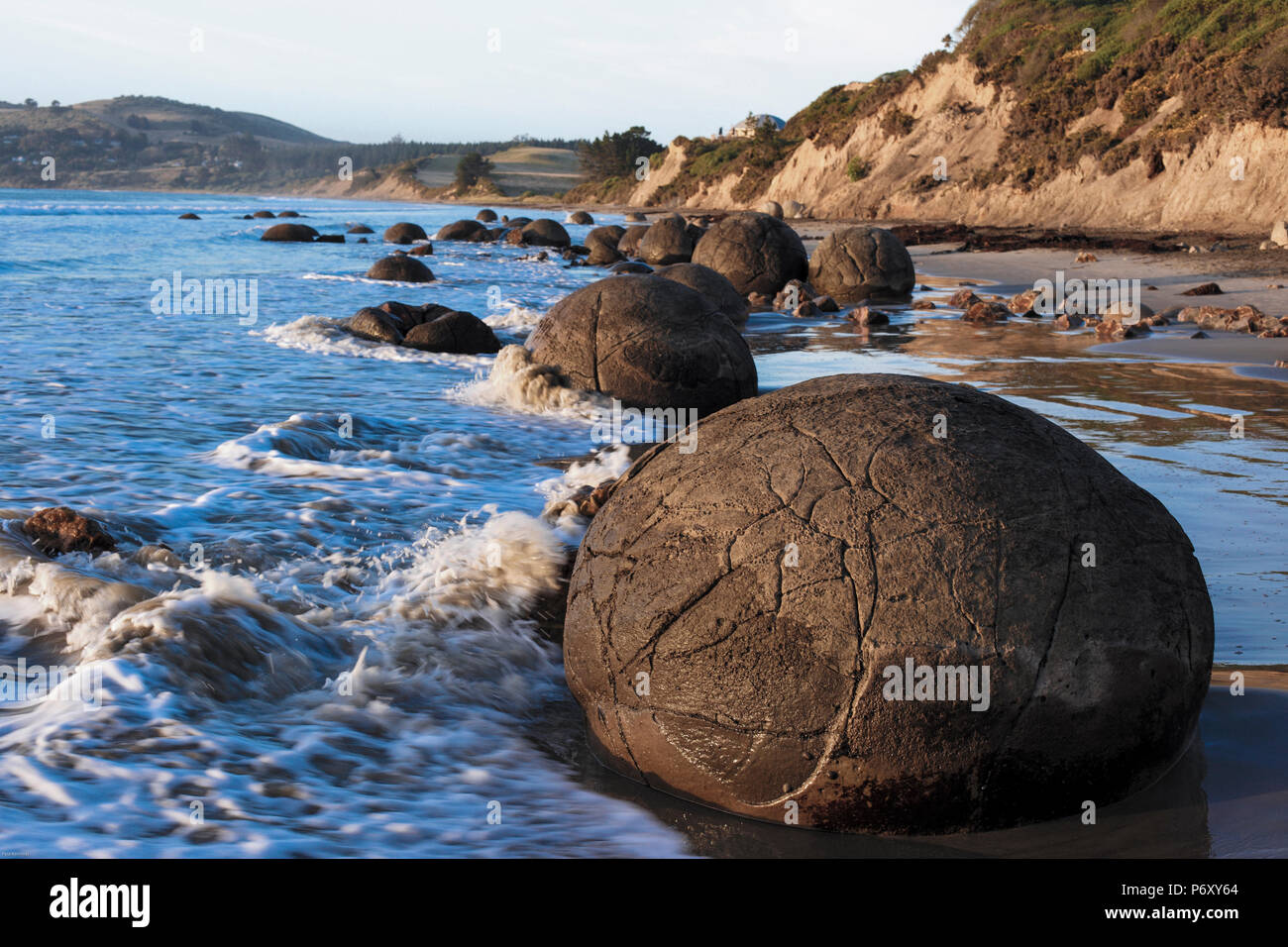 Moeraki Boulders on Koekohe Beach, New Zealand Stock Photo