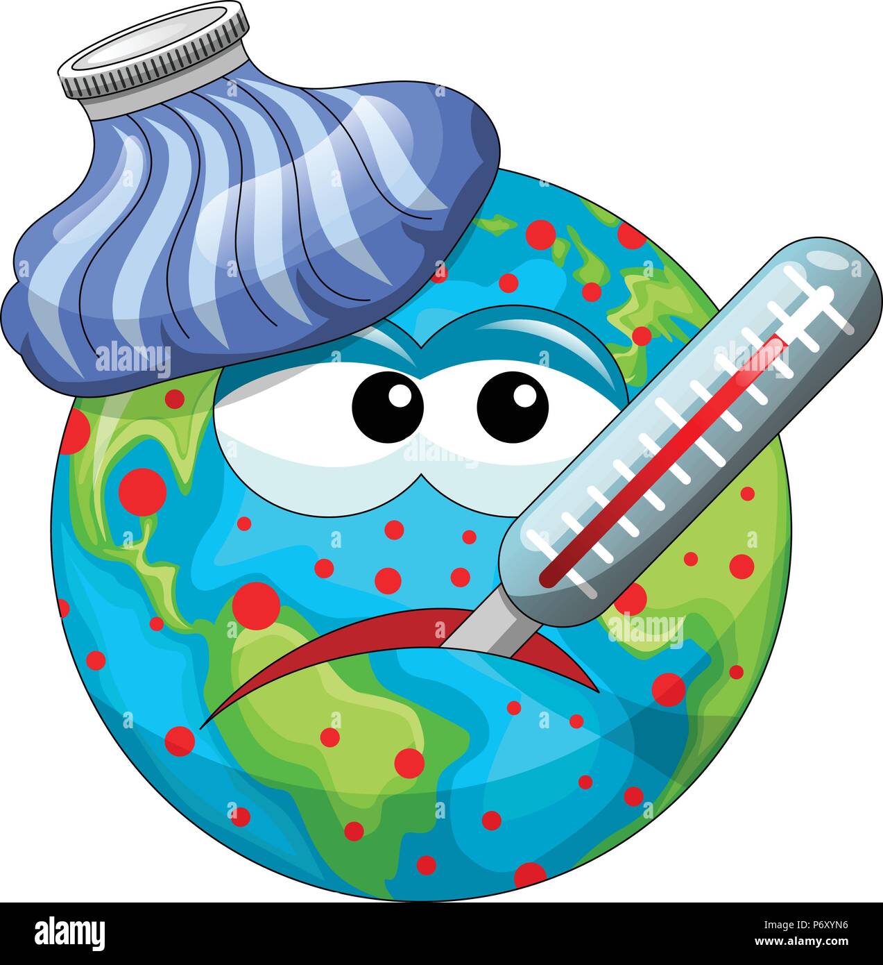Sick Cartoon Earth With Thermometer And Ice Bag Isolated Stock Vector