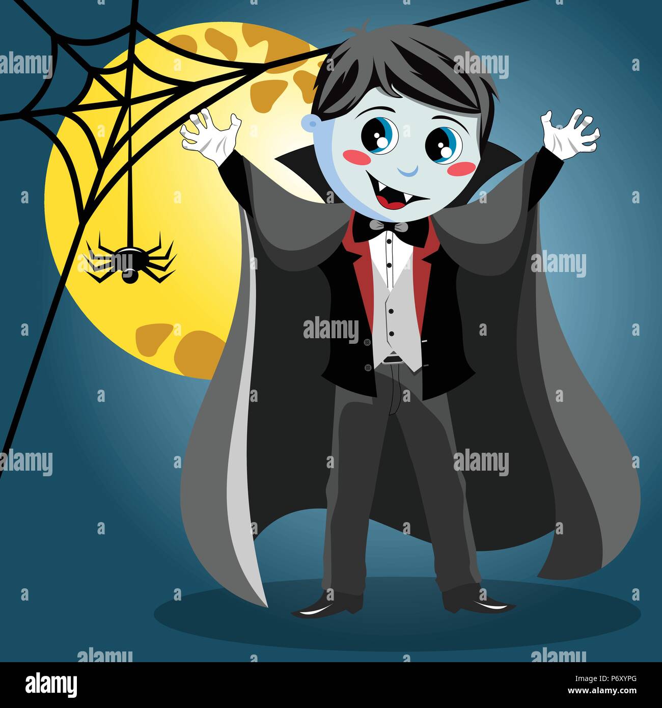 Kid In Vampire Halloween Costume Against Full Moon Stock Vector Image Kid In Vampire Halloween Costume Against Full Moon Stock Vector Image