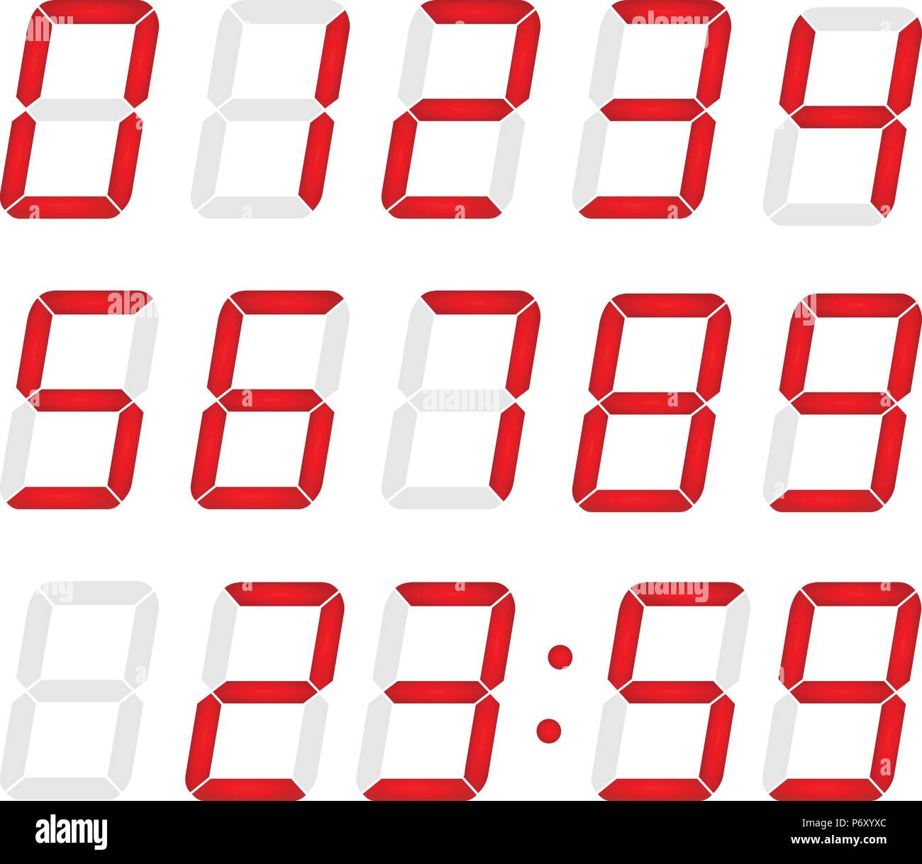 Set of digital numbers made of red led Stock Vector