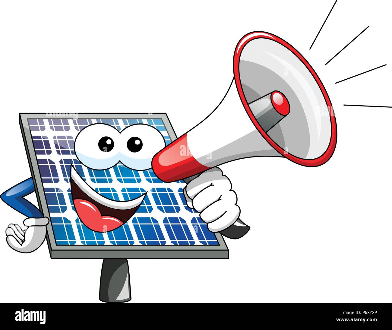Cartton Solar Panel Happy Cartoon solar panel speaking with megaphone isolated Stock Vector ...