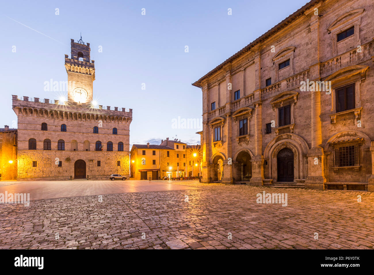 Italy. Tuscany. Siena district Val di Chiana. Montepulciano. Piazza Grande. Stock Photo