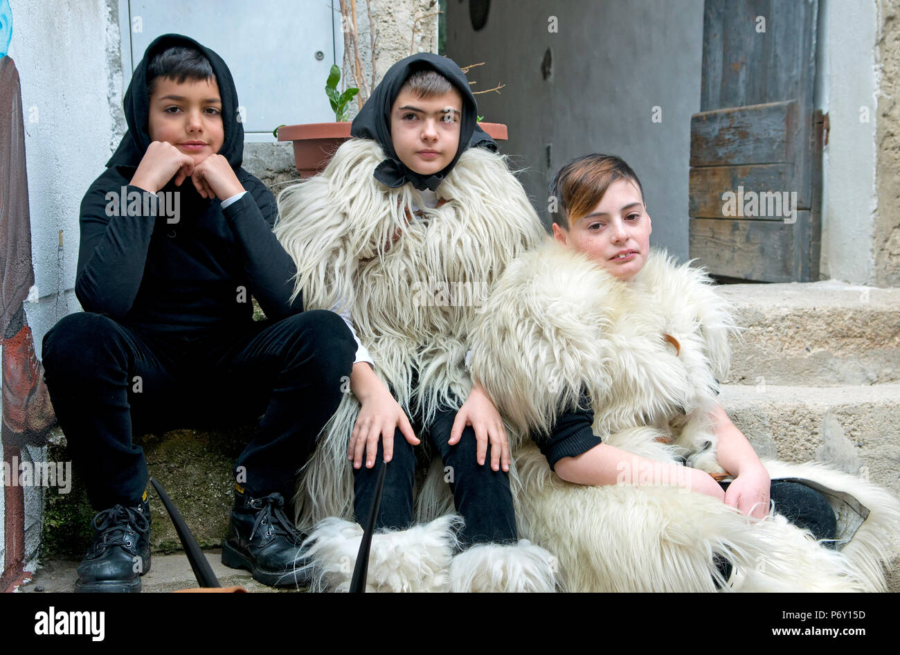 portrait of children at the Ottana carnival, Sardinia, Italy Stock Photo