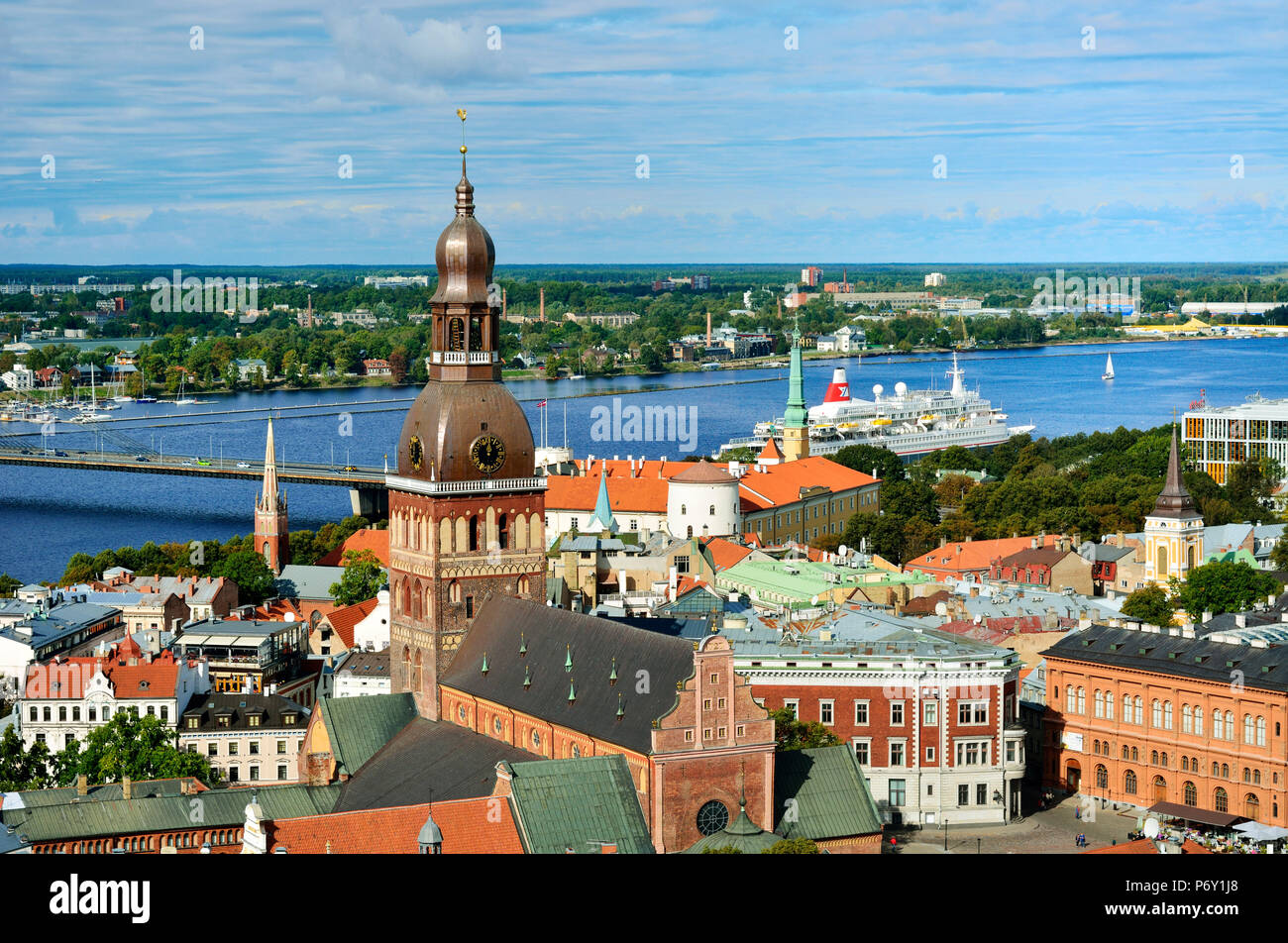 The Old Town, a Unesco World Heritage Site, and the Daugava river. Riga ...
