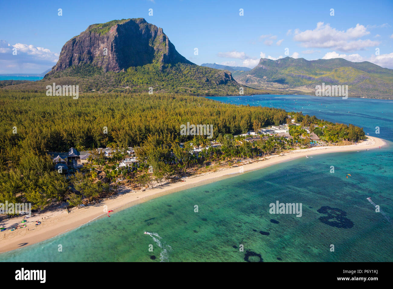Aerial view over Le Morne Brabant Peninsula, Black River (Riviere Noire