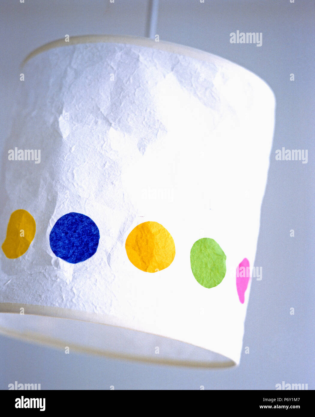 Close Up Of Hand Made White Paper Lampshade Decorated With Large