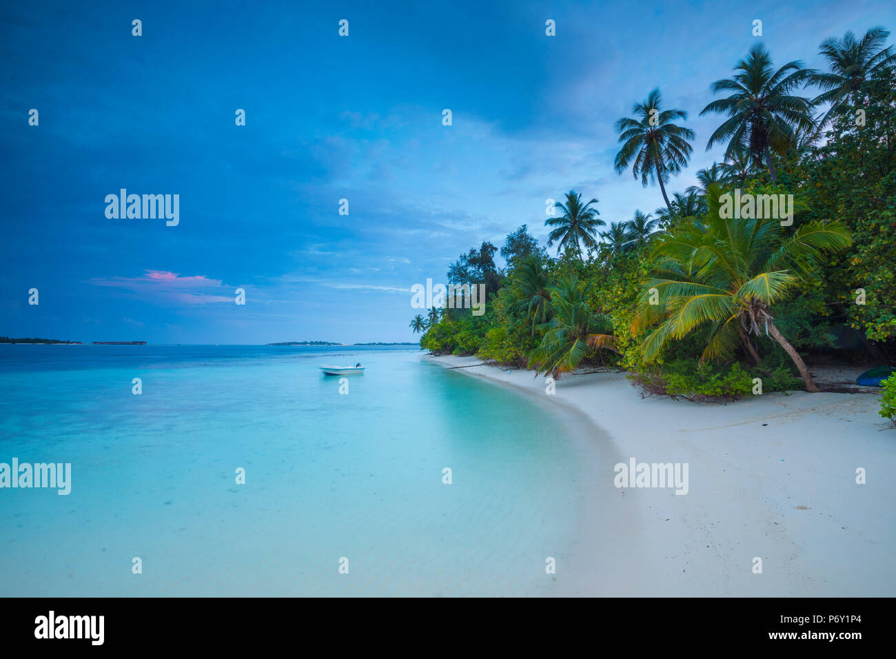 Beach on a tropical island in the South Male Atoll, Maldives Stock Photo