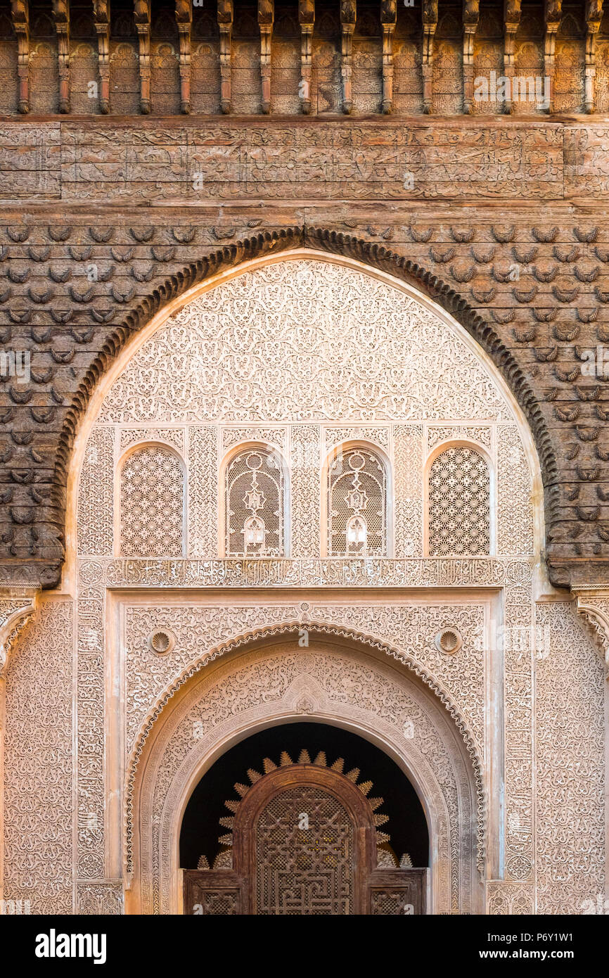 Morocco, Marrakech-Safi (Marrakesh-Tensift-El Haouz) region, Marrakesh. Ben Youssef Madrasa, 16th century Islamic college. Stock Photo