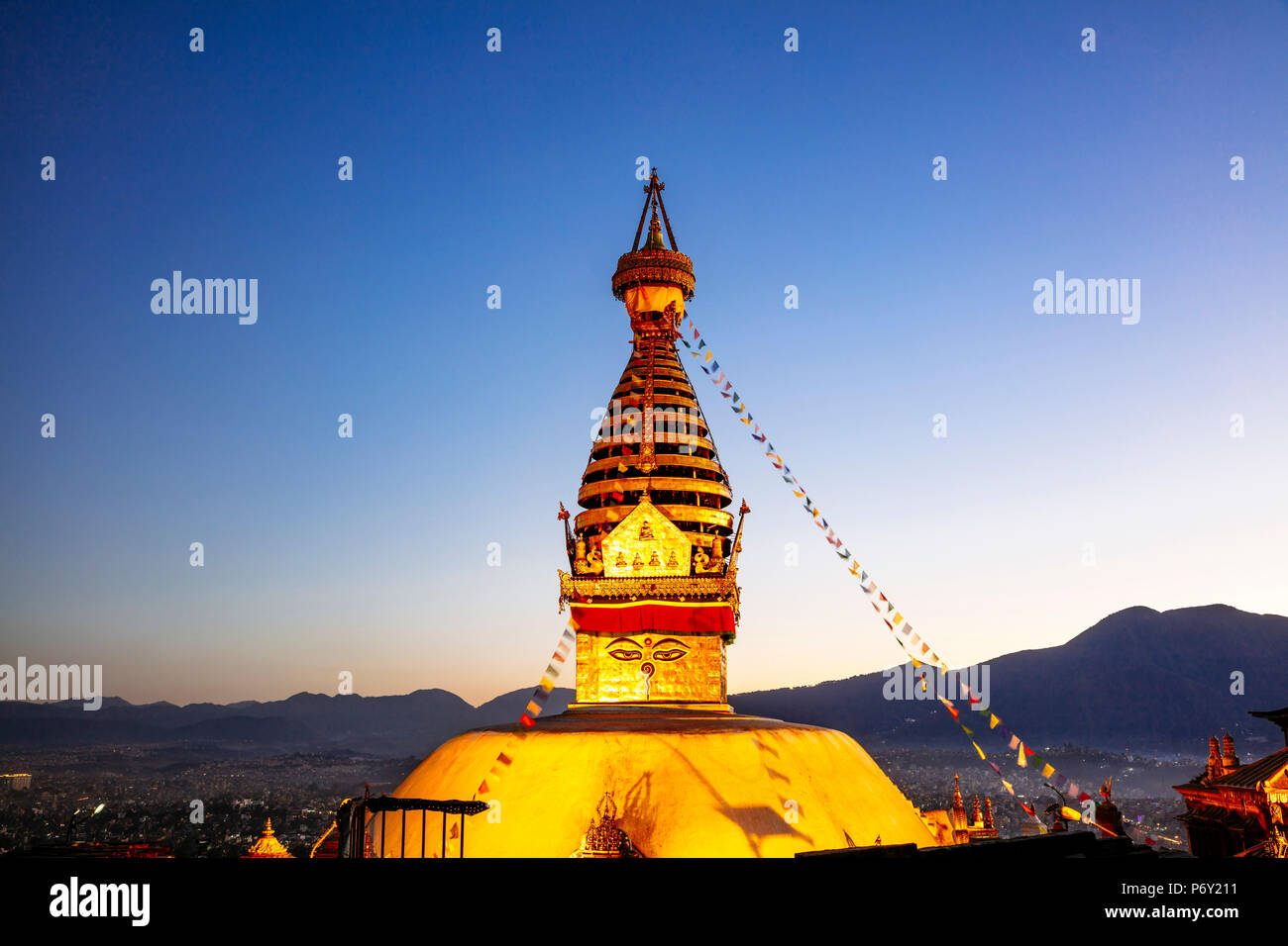 Swayambhunath Stupa at sunset Kathmandu Nepal