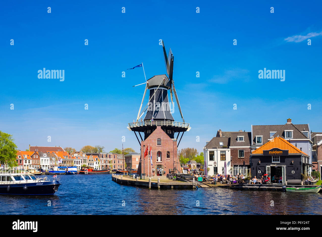 Netherlands, North Holland, Haarlem. Windmill De Adriaan on the Spaarne River. Stock Photo