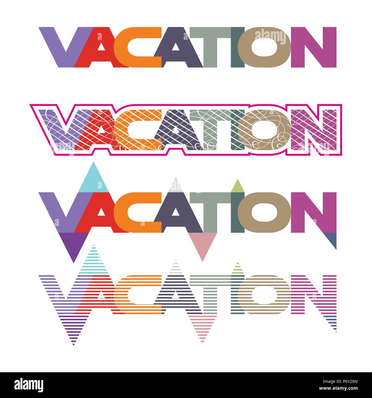 set of colorful flat illustration for word vacation welcome to vacation word