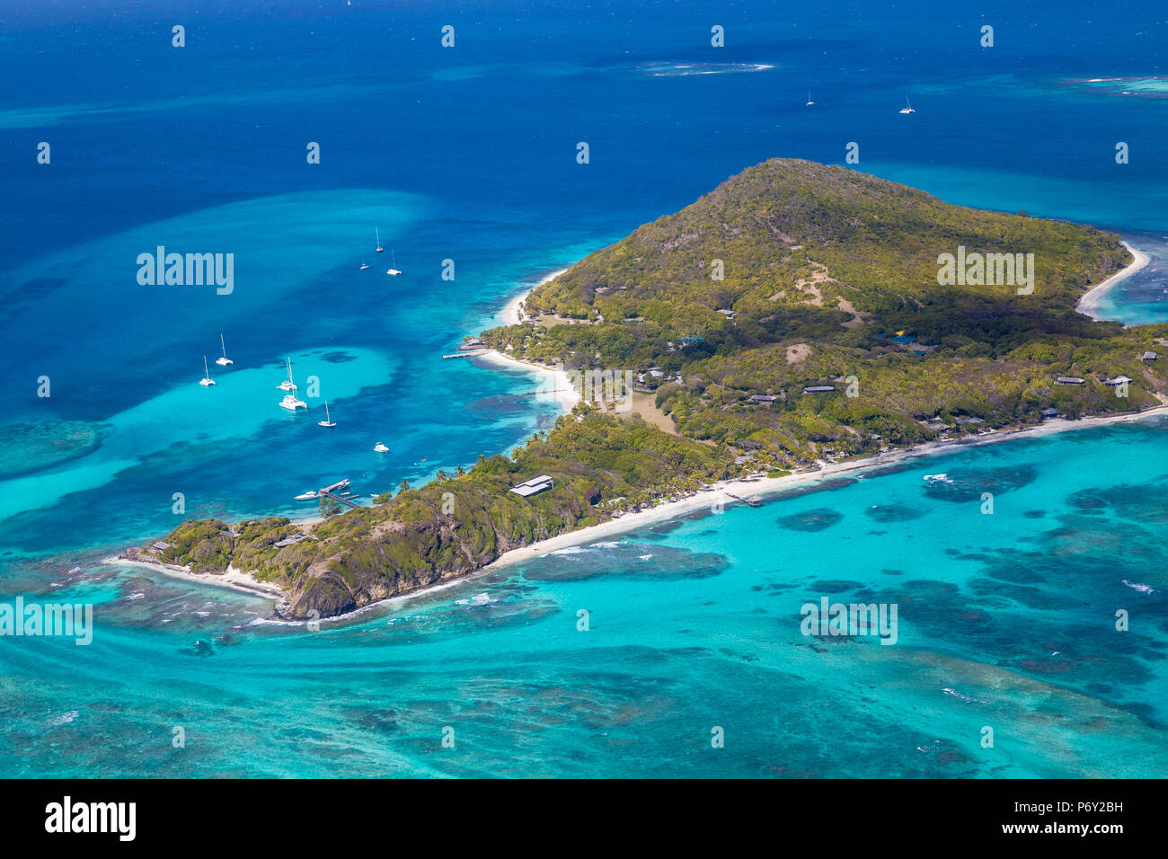 St Vincent and The Grenadines, Aerial view of Petit St Vincent Stock
